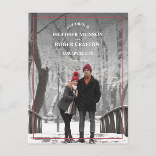 Eenvoudige rand Foto Weddenschap Sla de datum op Aankondigingskaart (Voorkant)