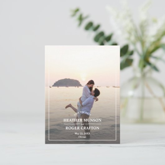 Eenvoudige rand Foto Weddenschap Sla de datum op Aankondigingskaart (Staand voorkant)