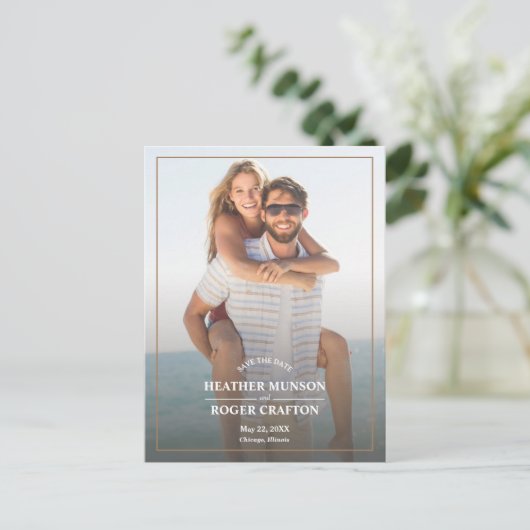 Eenvoudige rand Foto Weddenschap Sla de datum op Aankondigingskaart (Staand voorkant)