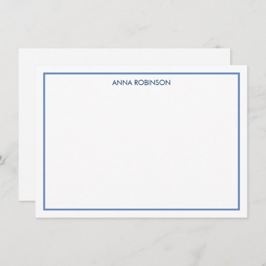 Eenvoudige rand in blauwe platte notitiekaart notitiekaartje (Voorkant / Achterkant)