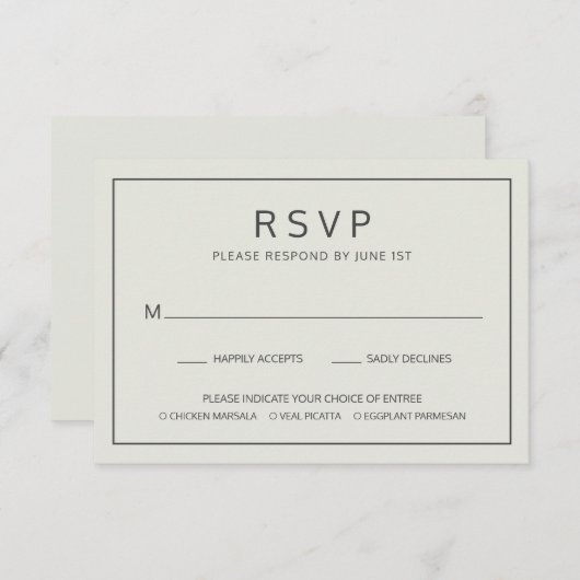 Eenvoudige rand Licht beige-maalkeuzeweddenschap RSVP Kaartje (Voorkant / Achterkant)