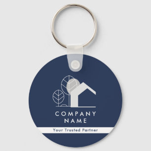 Eenvoudige Realtor Company Marine Blauw en Wit QR- Sleutelhanger