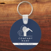 Eenvoudige Realtor Company Marine Blauw en Wit QR- Sleutelhanger (Voorkant)