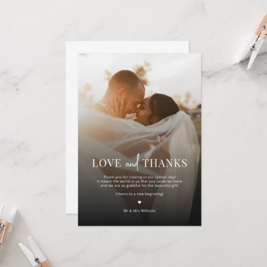 Eenvoudige recente moderne foto-bruiloft - Harteli Kaart (Voorkant / Achterkant in situ)