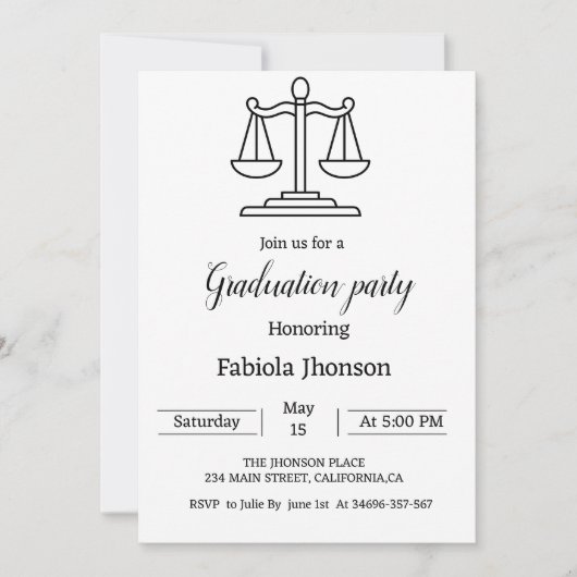 Eenvoudige rechtenuniversitaire afgestudeerpartij aankondiging (Voorkant)