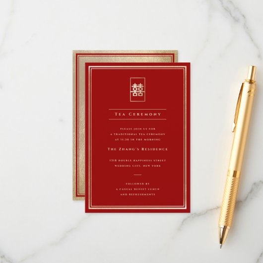 Eenvoudige Rechthoek Dubbele Geluk Thee Ceremonie Informatiekaartje (Voorkant / Achterkant in situ)