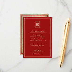 Eenvoudige Rechthoek Dubbele Geluk Thee Ceremonie Informatiekaartje