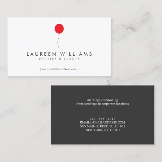 Eenvoudige Red Balloon Event Planner, Party Planne Visitekaartje (Voorkant / Achterkant)