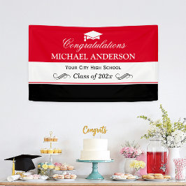 Eenvoudige Red Black White Graduparty Spandoek
