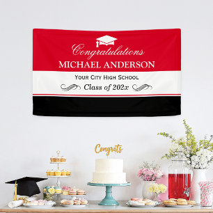 Eenvoudige Red Black White Graduparty Spandoek