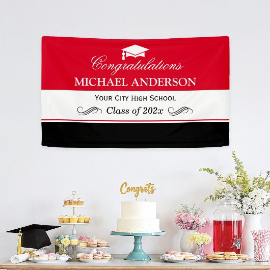Eenvoudige Red Black White Graduparty Spandoek