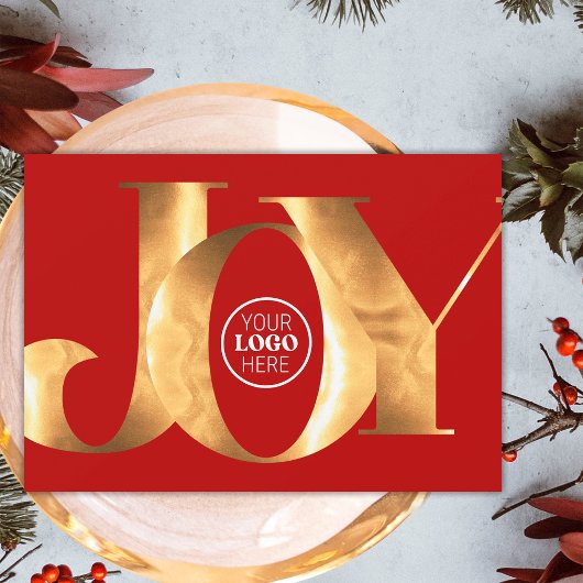Eenvoudige Red & Gold Joy Business Logo Prettige f Feestdagenkaart