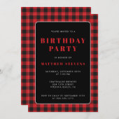 Eenvoudige Red Plaid Verjaardagsfeestuitnodiging Kaart (Voorkant / Achterkant)