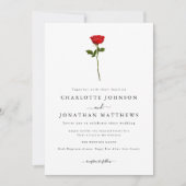 Eenvoudige Red Rose Elegant Script QR Code Wedding Kaart (Voorkant)