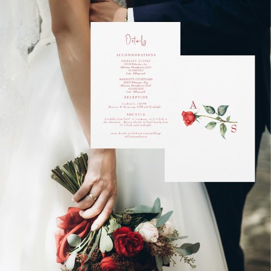 Eenvoudige Red Rose Wedding Details behuizing Kaart