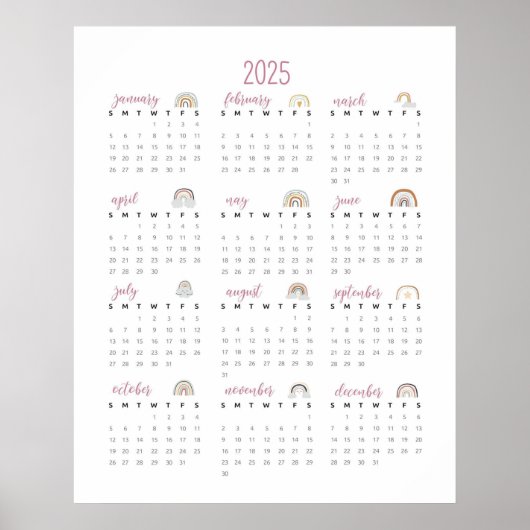 Eenvoudige regenbogen 2025 Kalender Poster (Voorkant)