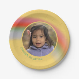 Eenvoudige regenboog aangepaste verjaardagsfoto papieren bordje