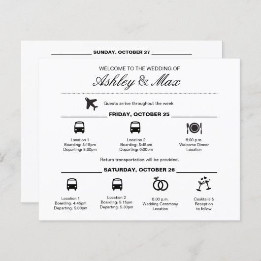 Eenvoudige reisroute voor zwarte en witte bruiloft (Voorkant / Achterkant)