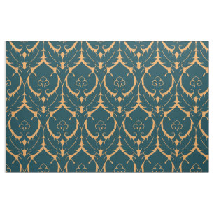 Eenvoudige renaissance Damask, donkerblauw op Tawn Stof