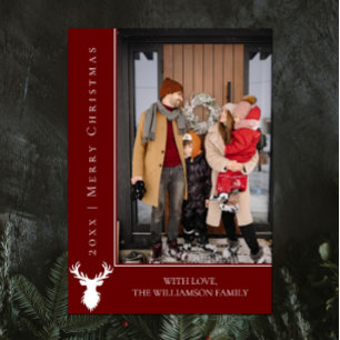 Eenvoudige Rendier Kerstkaart Rood
