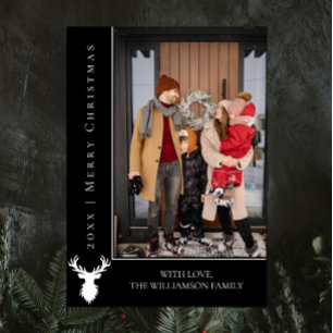 Eenvoudige Rendier Kerstkaart   Zwart