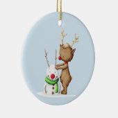 Eenvoudige Rendier Snowman Kerstmis Keramisch Ornament (Rechts)