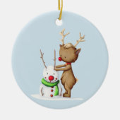 Eenvoudige Rendier Snowman Kerstmis Keramisch Ornament (Voorkant)