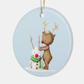 Eenvoudige Rendier Snowman Kerstmis Keramisch Ornament (Links)