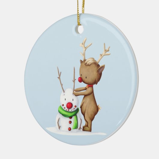 Eenvoudige Rendier Snowman Kerstmis Keramisch Ornament (Links)