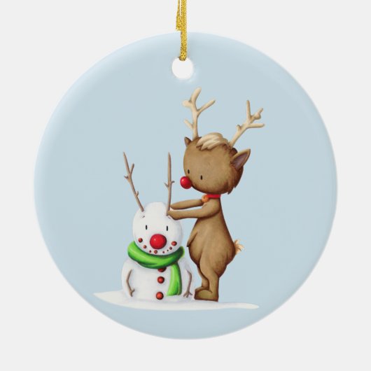 Eenvoudige Rendier Snowman Kerstmis Keramisch Ornament (Achterkant)