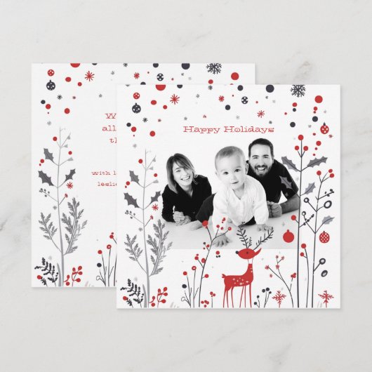 Eenvoudige Rendieren Familie Foto Kerst Kaart (Voorkant / Achterkant)