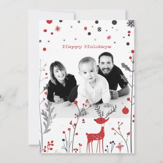 Eenvoudige Rendieren Familie Foto Kerst Kaart (Voorkant)