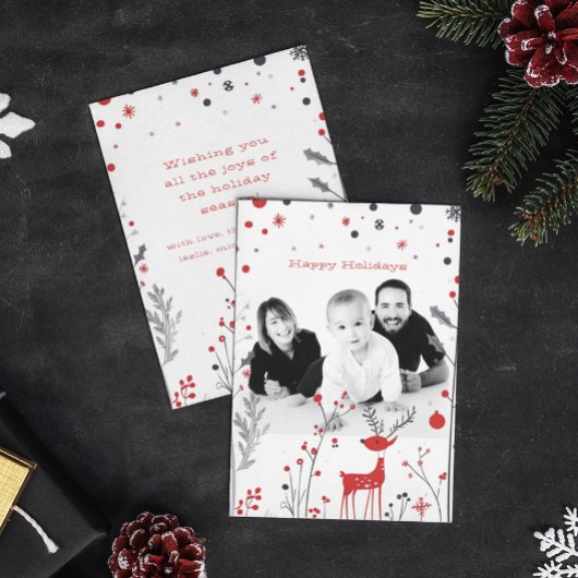 Eenvoudige Rendieren Familie Foto Kerst Kaart