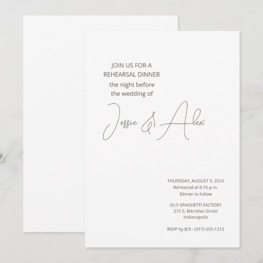 Eenvoudige repetitie diner uitnodiging (Voorkant / Achterkant)