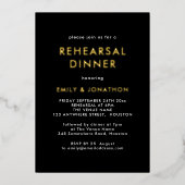 Eenvoudige repetitie zwart goud in zwart-wit folie uitnodiging (Voorkant)