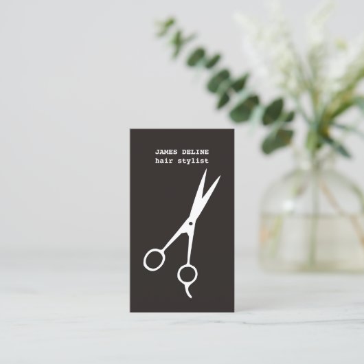 Eenvoudige Retro Black White Scissor Hair Stylist Visitekaartje (Staand voorkant)