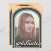 Eenvoudige Retro Blauwe Boog Foto Afstudeerfeest Kaart (Voorkant / Achterkant)