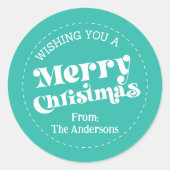Eenvoudige Retro Blauwgroen Kerstmis Groot Ronde Sticker (Voorkant)