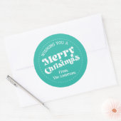 Eenvoudige Retro Blauwgroen Kerstmis Groot Ronde Sticker (Envelop)
