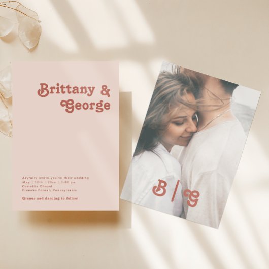 Eenvoudige retro | Blush Pink Casual fotoMonogram Kaart