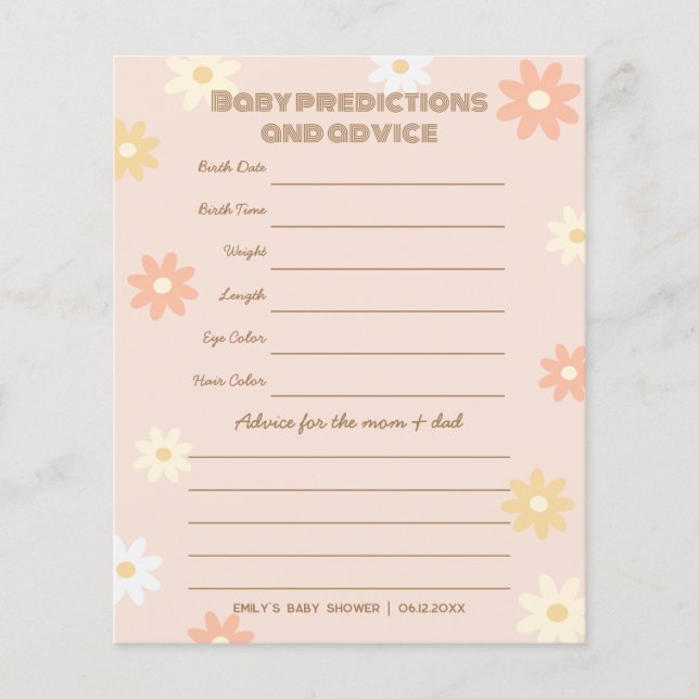 Eenvoudige Retro Boho Daisy Baby shower Guessing s (Voorkant)
