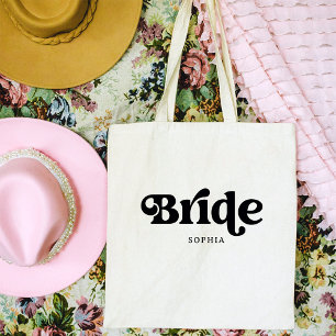 Eenvoudige Retro Boho Typografie Bruid Tote Bag
