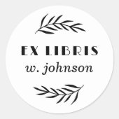 Eenvoudige Retro Botanische Tak Ex Libris Boekplaa Ronde Sticker (Voorkant)