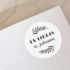 Eenvoudige Retro Botanische Tak Ex Libris Boekplaa Ronde Sticker