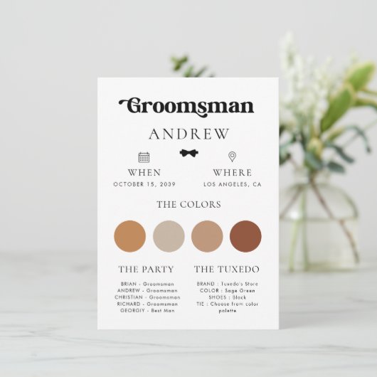 Eenvoudige Retro Bow Stropdas Groomsman Bruiloft I Kaart (Staand voorkant)