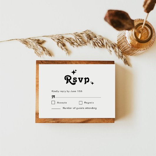 Eenvoudige Retro Chic Bruiloft RSVP Kaartje