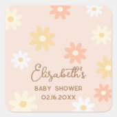 Eenvoudige Retro Chic Daisy Boho Meisje Baby showe Vierkante Sticker (Voorkant)
