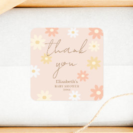 Eenvoudige Retro Chic Daisy Meisje Baby shower Dan Vierkante Sticker
