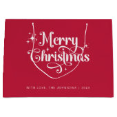 Eenvoudige Retro Chic Rood en Wit Vrolijk Kerstfee Groot Cadeauzakje (Voorkant)