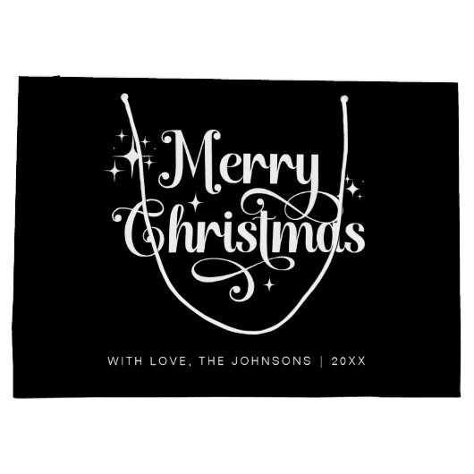 Eenvoudige Retro Chic Zwart Wit Vrolijk Kerstfeest Groot Cadeauzakje (Achterkant)